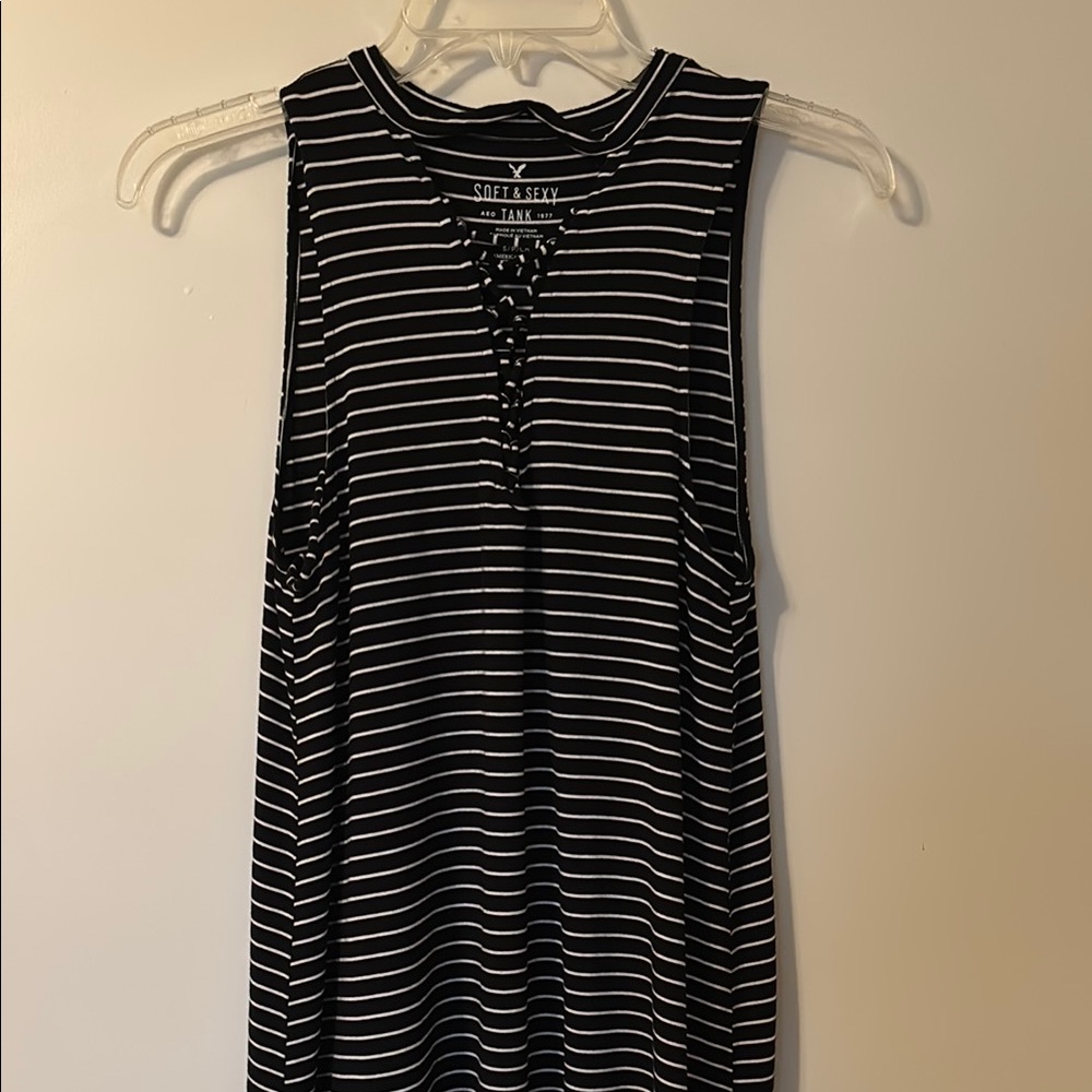 American Eagle soft and sexy AEO Black and White Striped Tank Top small